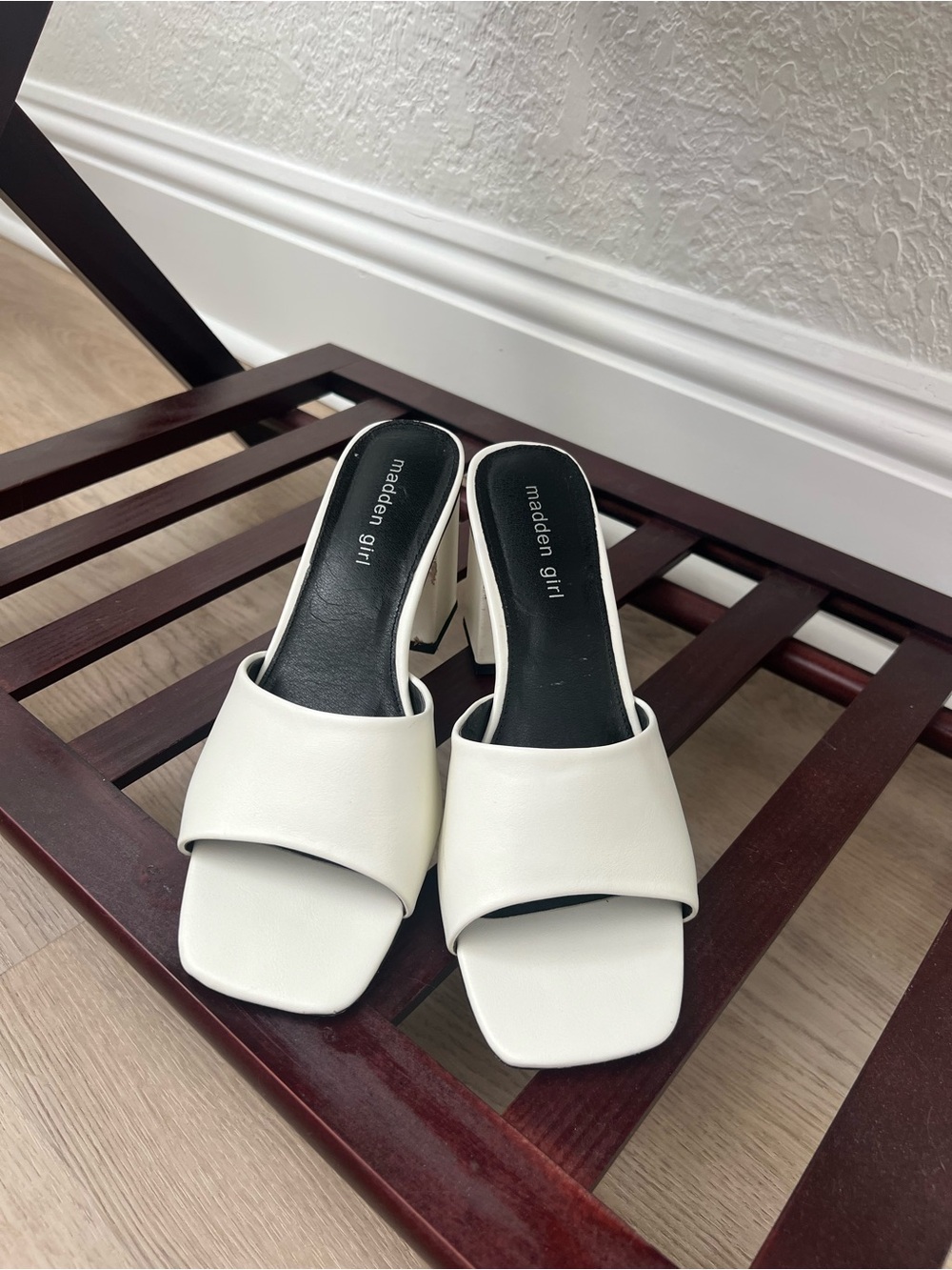 Madden Girl White Square-Toe Slide Heels